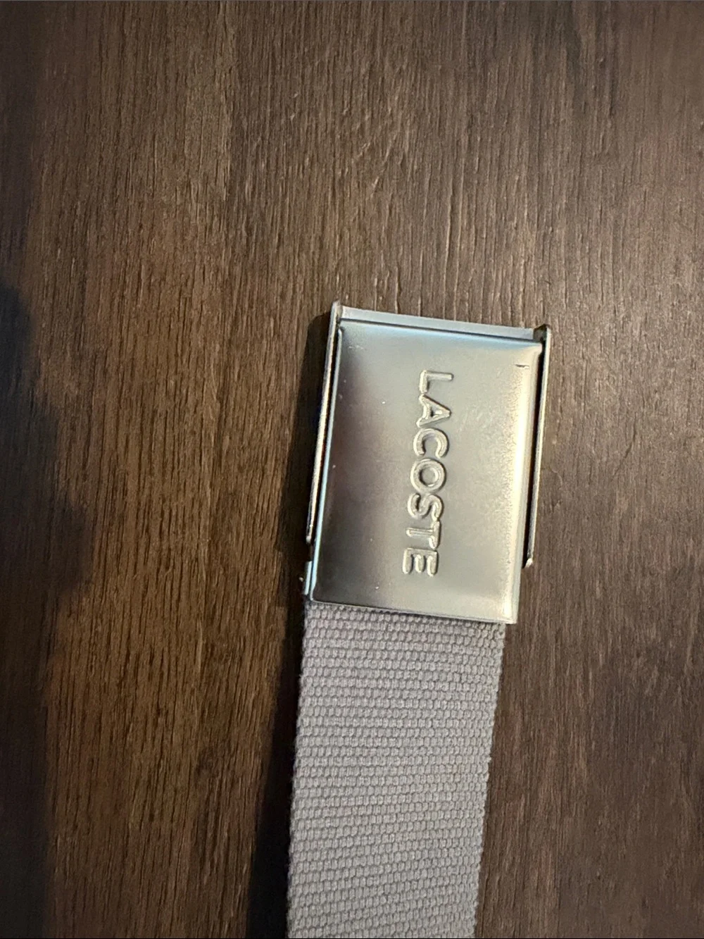 Lacoste Light Gray Web Belt with Polished Silver Buckle